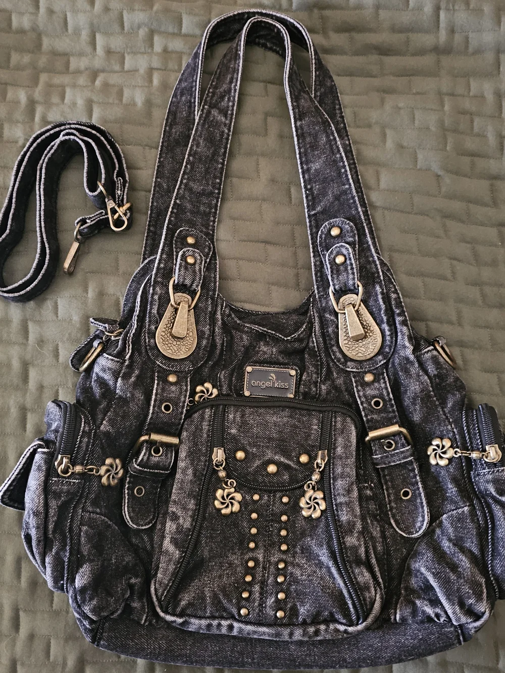 Angel Kiss Acid Wash Gray Hobo Bag